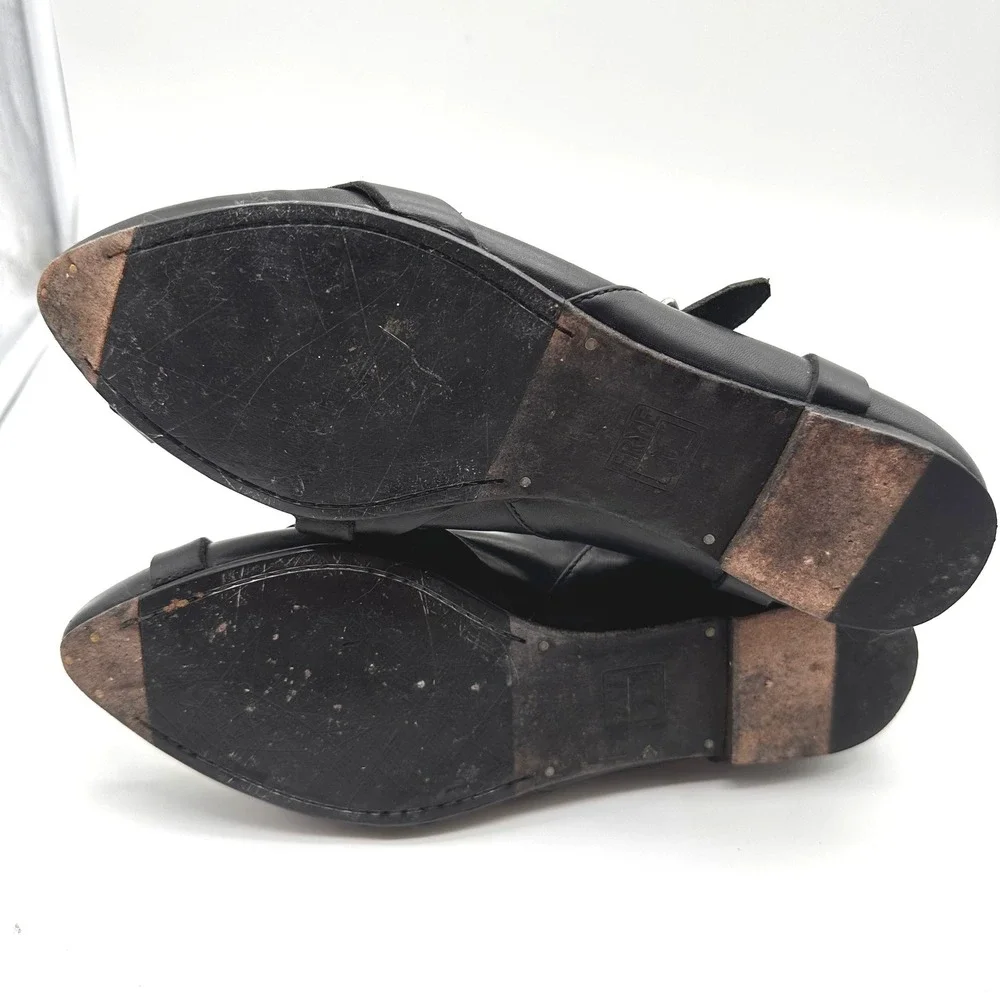 Frye Saffron Y2K Black Leather Pointed Toe Gladiator Strappy Cage Flats 8M